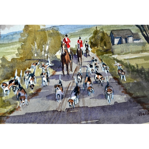 194 - Watercolour - Vale of the White Horse hunt near Highworth - Signed Anthony Stedman Till