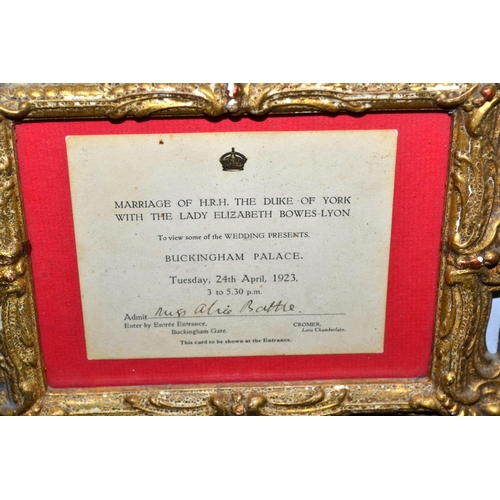 195 - A Rare framed invitation to the Wedding of The Duke of York (George VI) and Elizabeth Bowes-Lyon (Th... 