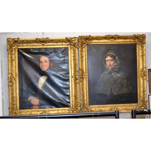 206 - A pair of 19th century Irish oil on canvas portraits in highly decorative gilt frames - George Meare... 