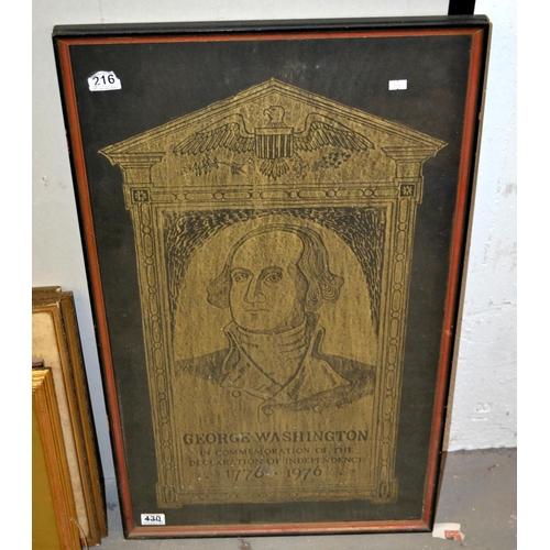 216 - Large George Washington brass rubbing in frame