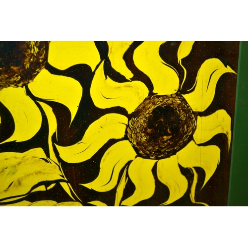 225 - An unusual picture of sunflowers signed lower right indistinctly - possibly Chinese. Bearing Hong Ko... 