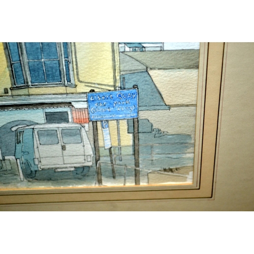 232 - Framed watercolour of a Cornish town  - indistinctly signed