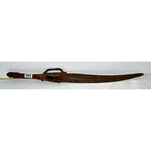 960 - An usual ethnic sword with fur decoration - probably 19th century and likely African