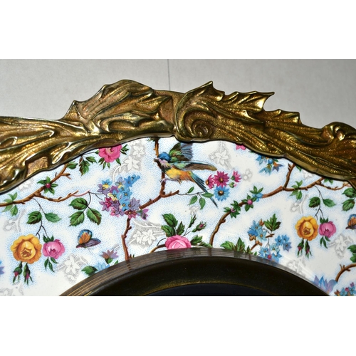 264 - A Retro Vintage Burleigh Ware Bird & Floral convex mirror with gilt rim