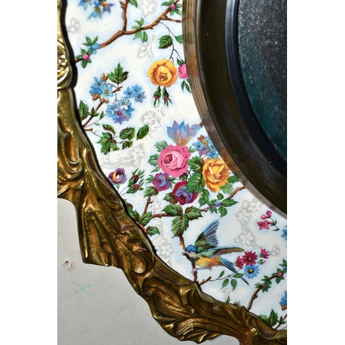 264 - A Retro Vintage Burleigh Ware Bird & Floral convex mirror with gilt rim