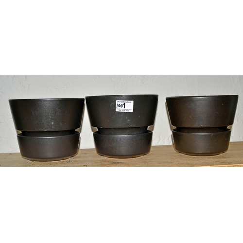 1001 - 3 retro Arabia of Finland planters with trays designed by Richard Lindh