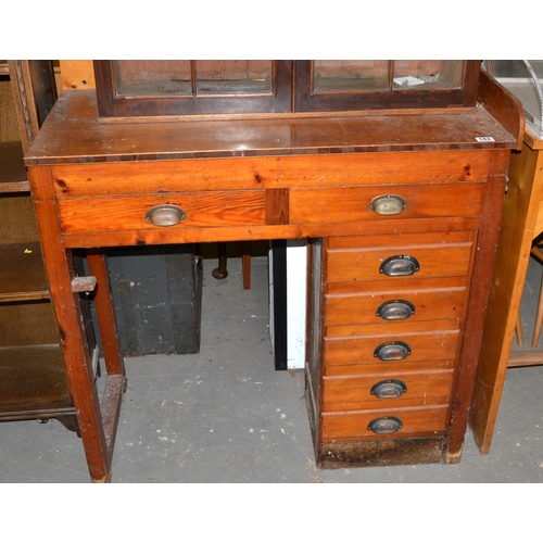 182 - Vintage wooden stained pine work table with drawers