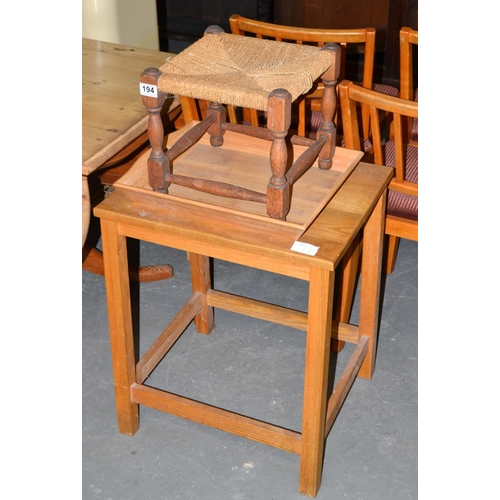 194 - Stool, tray and table