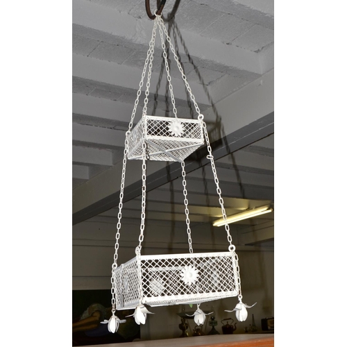 232a - A white painted metal hanging plant display