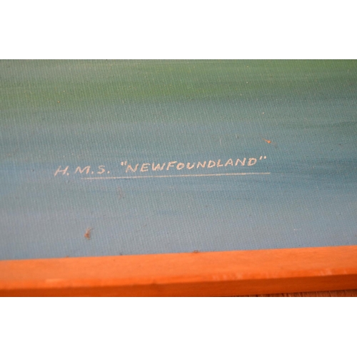 266 - A large acrylic on board of HMS Newfoundland - signed indistinctly