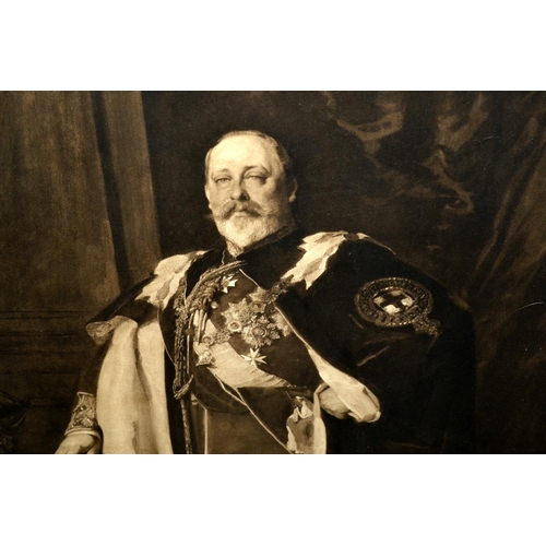 318 - A large antique print of King Edward VII in oak frame