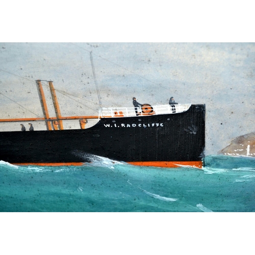 319 - A naive antique Italian School painting of a steamer ship (W.I. Radcliffe) signed G Roberto, Genoa 1... 