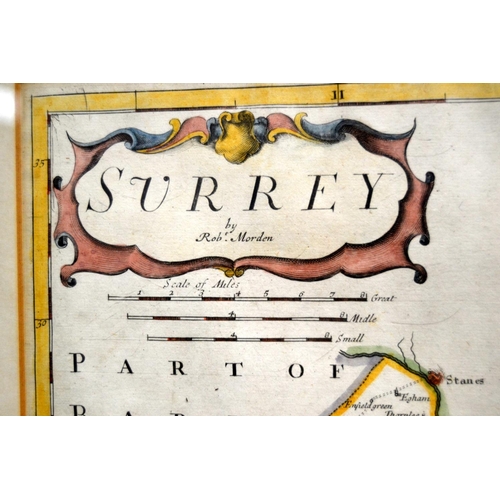 320 - An 18th Century Robert Morden map of Surrey with hand coloured details