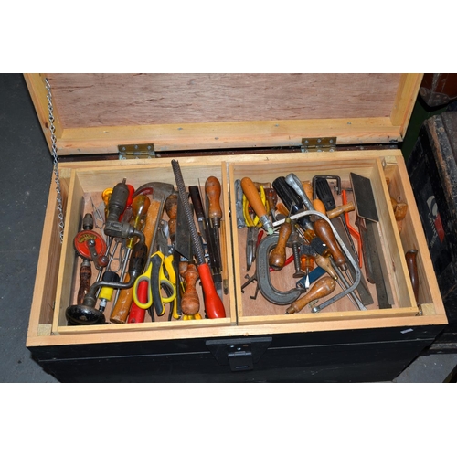 439 - A wooden tool box and contents