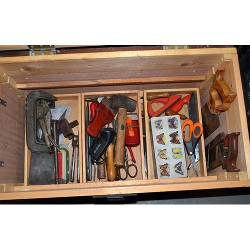 439 - A wooden tool box and contents