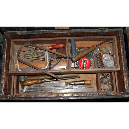 440 - A wooden tool box and contents