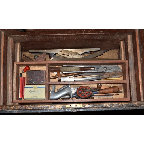 440 - A wooden tool box and contents