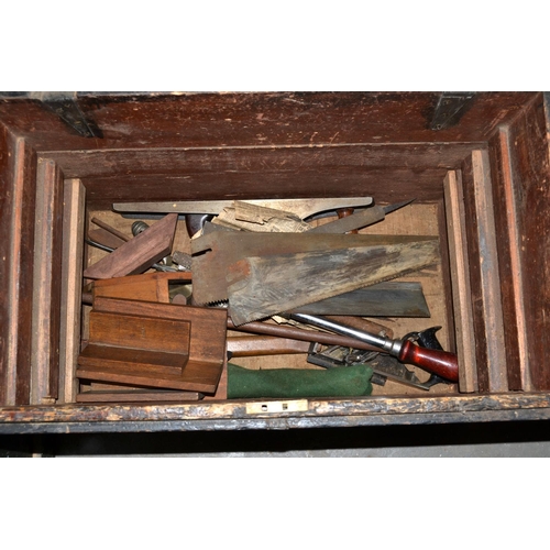 440 - A wooden tool box and contents