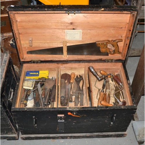 441 - A wooden tool box and contents