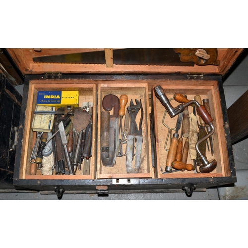 441 - A wooden tool box and contents