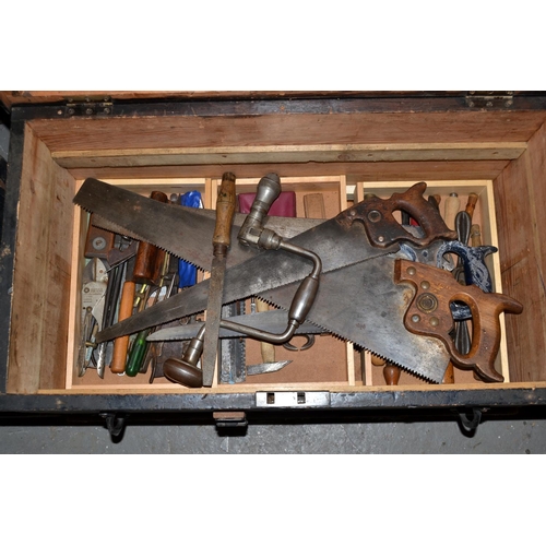 441 - A wooden tool box and contents