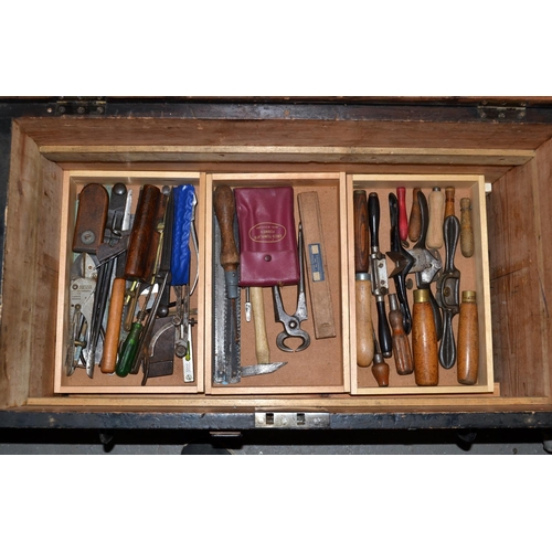 441 - A wooden tool box and contents