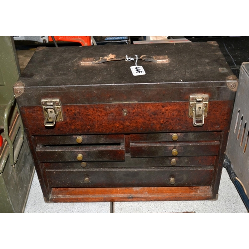 446 - Vintage wooden engineers tool box and contents