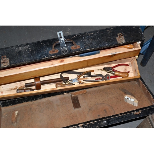 461 - Wooden toolbox and contents