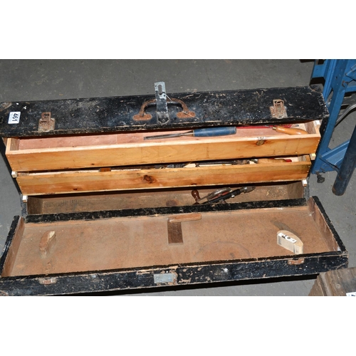 461 - Wooden toolbox and contents