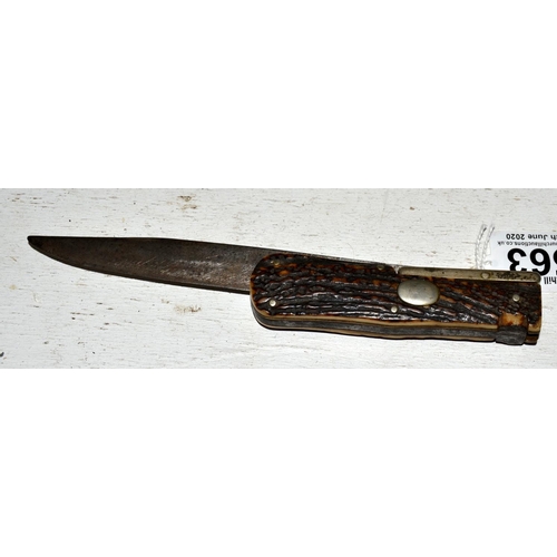 563 - An extremely unusual antique horn handled folding knife believed to be by the Mappin Brothers