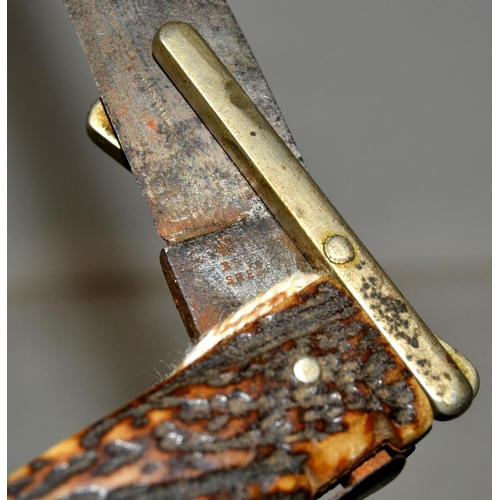 563 - An extremely unusual antique horn handled folding knife believed to be by the Mappin Brothers