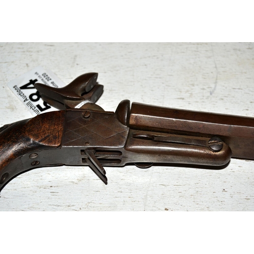 584 - An unusual double trigger double barrel pistol for spares