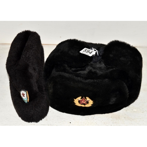 594 - 2 Russian hats - one Ushanka