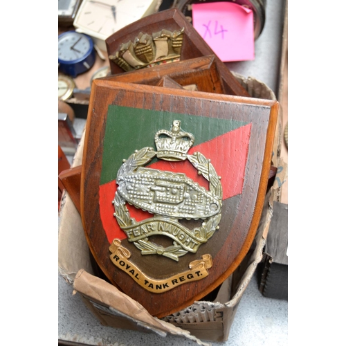 603 - A box of military wooden plaques - Tank Regiment etc