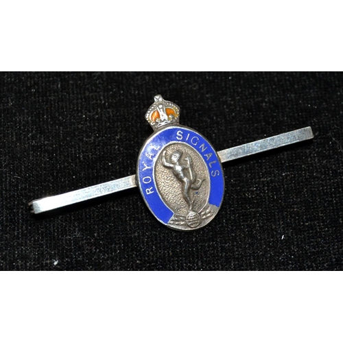 619 - A silver and enamel Royal Signals sweetheart brooch