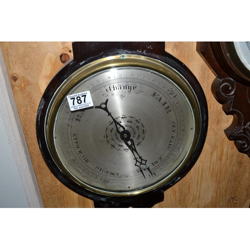 787 - An antique mahogany wheel barometer