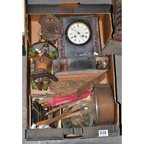 838 - Qty of assorted clocks and parts etc