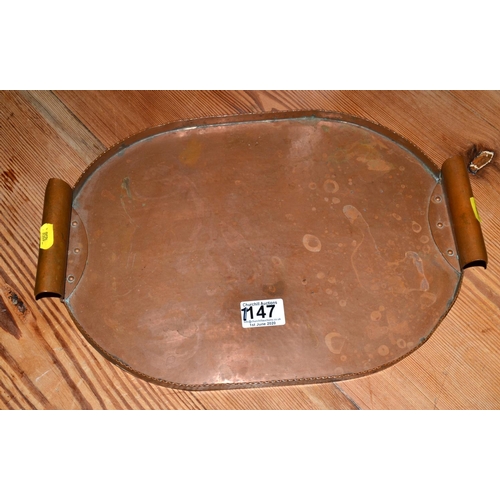 1147 - A Heavy Arts & Crafts copper tray with riveted design