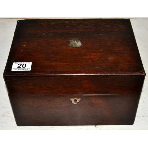 20 - An antique Rosewood jewellery and vanity box with fitted interior