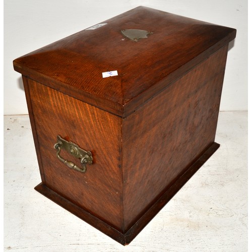 25 - A vintage oak stationary box with leather interior