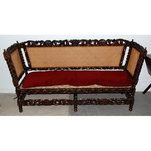 220 - Large Jacobean Revival Carved Oak Bergere Settle