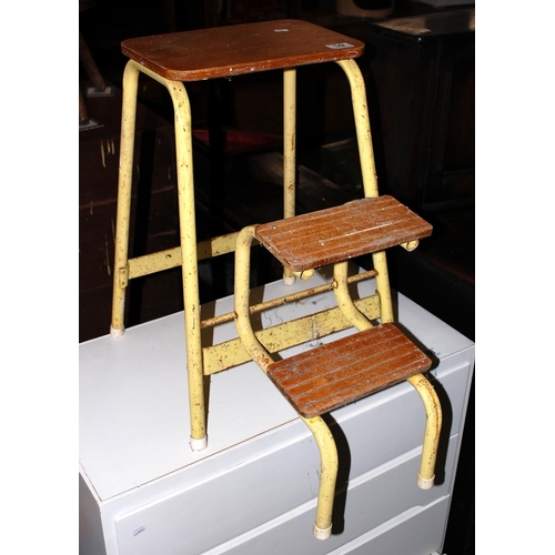 59 - Vintage metal and wooden step stool