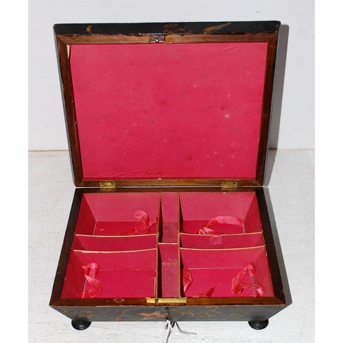 25a - An antique Japanese lacquer style box with painted vignettes