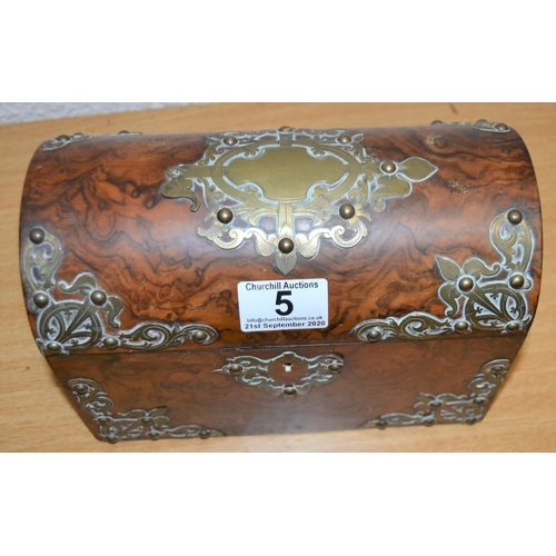 5 - An antique burr walnut and brass mounted letter box - Postage/packing not available.