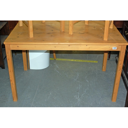 132 - Pine table and 4 chairs - Postage/packing not available.