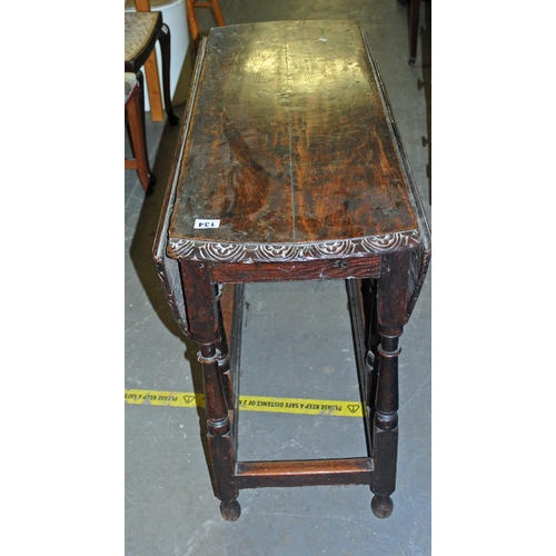 134 - Antique carved gateleg table - Postage/packing not available.