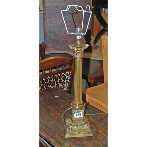 135 - Brass column lamp - Postage/packing not available.