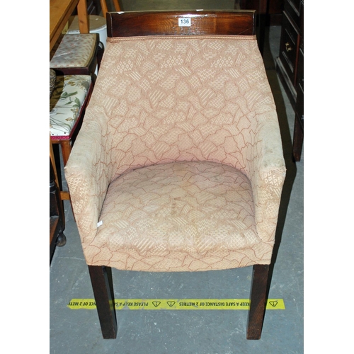 136 - Upholstered tub chair - Postage/packing not available.