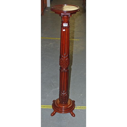 138 - Carved mahogany torchere stand - Postage/packing not available.