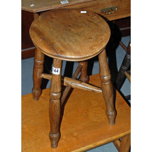 144 - Antique elm seated stool - Postage/packing not available.